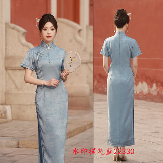 SYK22330时尚改良年轻少女款水印提花长款旗袍2025春夏新款日常旗袍 商品图1