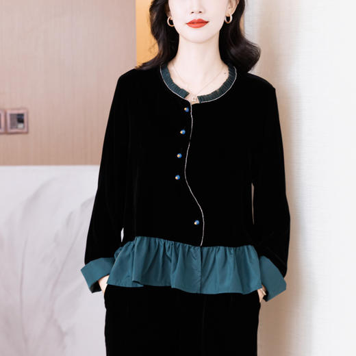 XYG8151 女装2025新中式唐装春秋新款中年妈妈装金丝绒国风上衣 商品图1