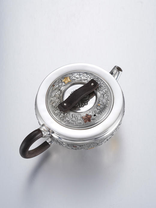 子佩集【花开福瑞】S999银摆件【ZJ039】茶具花朵嵌金平盖小茶壶2509 商品图8
