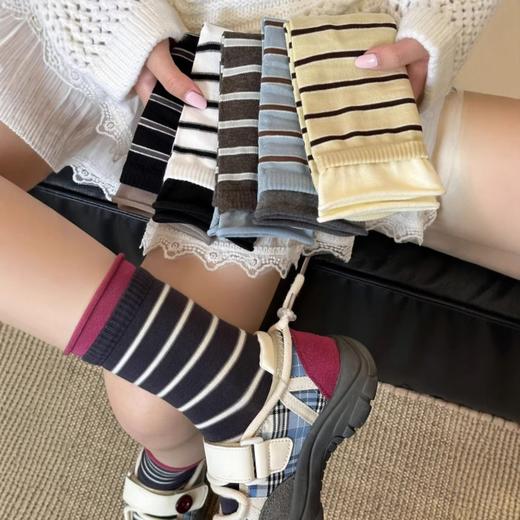 【YW】无忧购6双装条纹袜子秋冬简约百搭ins潮袜复古休闲2006（截单后3-5天发货) 商品图0