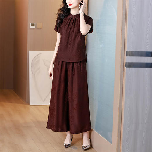 A5293 2025新款高端香云纱真丝桑蚕丝上衣女士套装杭州中式国风妈妈褶皱 商品图3