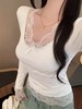 【GZ】无忧购79元2件拼接V领长袖T恤秋冬内搭蕾丝显瘦修身高级感打底上衣5567（截单后3-5天发货) 商品缩略图5