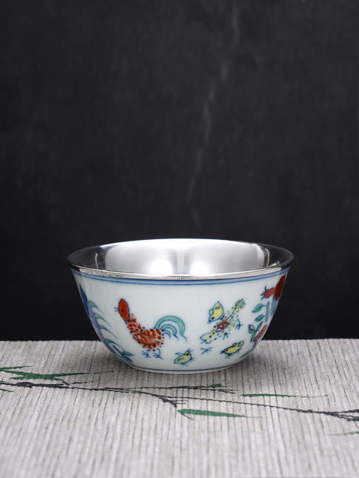 子佩集【鸡鸣富贵】S990银摆件【QF005】茶具品茗杯公鸡茶杯纯银内胆2509 商品图0