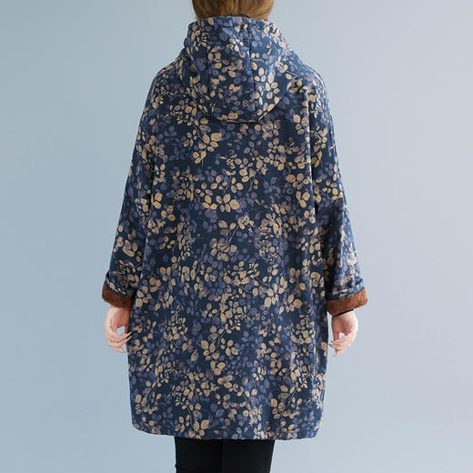 SJ1201 2025冬季新款复古印花连帽中长款大码宽松加绒加厚卫衣连衣裙女 商品图3