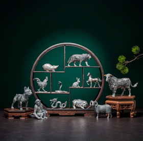 子佩集【十二生肖】S999银茶宠【CC414】鼠牛虎兔龙蛇马羊猴鸡狗猪小摆件2509