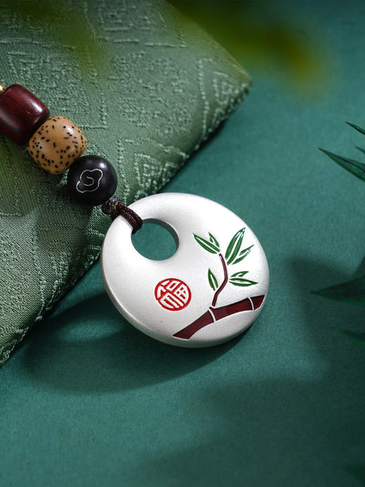 子佩集【竹福平安】S999银钥匙扣【DZ1255】熊猫平安扣福字竹子珐琅彩2509 商品图2