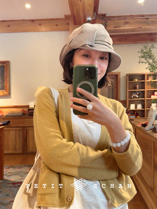 PETIT SCHAN小闪 CLO#922 Autumn Gold 秋黄 羊绒桑蚕丝V领针织开衫 商品图0