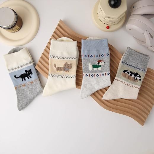 【YW】无忧购4双装春秋日系卡通费尔岛小猫小狗袜子8245（截单后3-5天发货) 商品图2