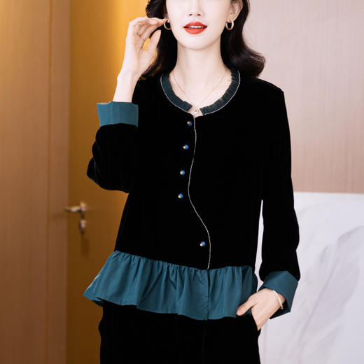 XYG8151 女装2025新中式唐装春秋新款中年妈妈装金丝绒国风上衣 商品图0