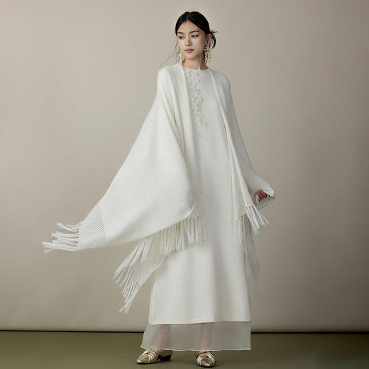 【林栖设计小店】【林栖系列】山羊绒毛织披肩2025秋冬新款保暖流苏围巾女2954065 商品图1