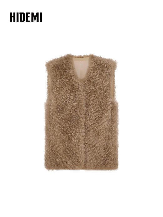 HIDEMI 进口西班牙极细羊羔毛背心马甲皮毛一体 摩卡灰 商品图5