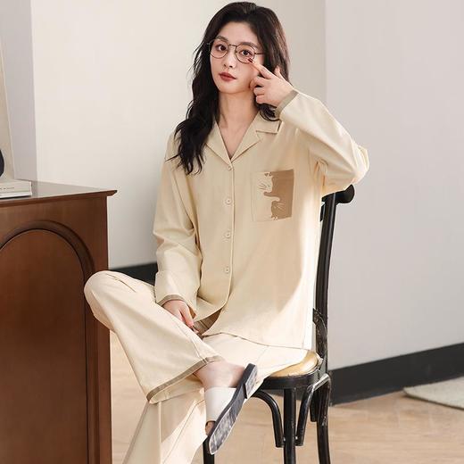 【会呼吸的睡衣】2025纯棉情侣睡衣女春秋季长袖开衫套装纯色简约宽松男家居服 商品图2