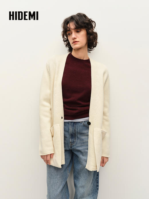 HIDEMI 美利奴羊毛系列口袋设计感开衫毛衣 商品图0