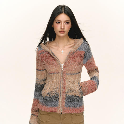 Ariseism 美式复古设计感连帽开衫毛衣外套女秋季新款上衣 商品图4