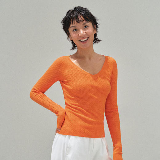 Ariseism 美式复古设计感V领修身打底针织衫女秋季新款毛衣上衣 商品图3