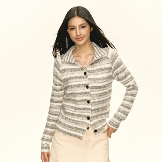 Ariseism 美式复古设计感长袖针织衫开衫毛衣女秋季新款上衣 商品图0
