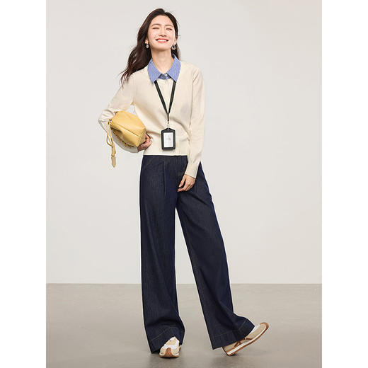 【专属特价】熙世界学院风假两件针织衫长袖格纹衬衫领上衣2025秋季新款女装 商品图4