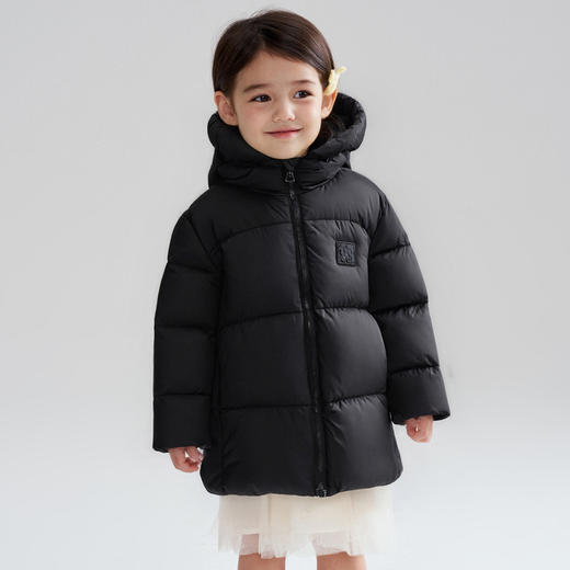 笛莎Deesha 2025冬季女童时尚趣味三防90绒连帽中长款羽绒服 商品图2