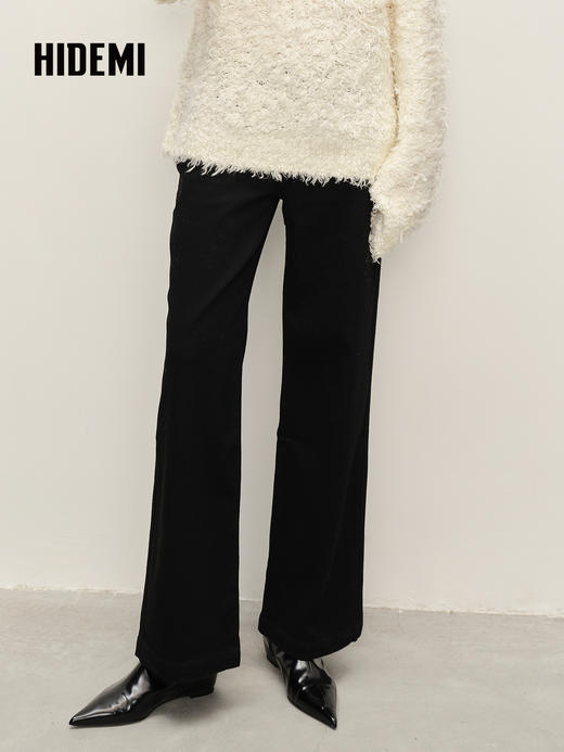 HIDEMI 都市单宁系列中低腰水洗黑进口纱线阔腿长裤牛仔裤 商品图0