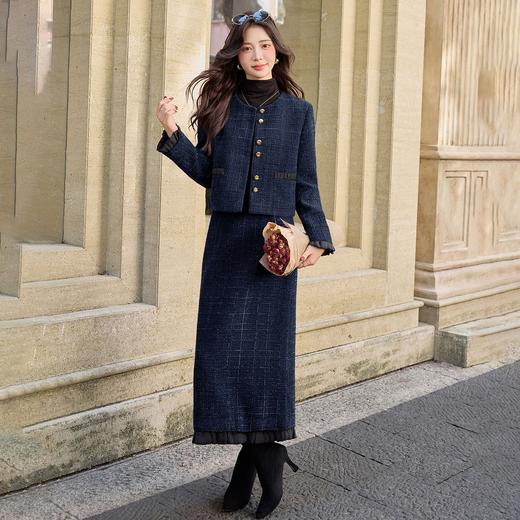 HR YJLY8676小香法式气质撞色花边长裙两件套 商品图3