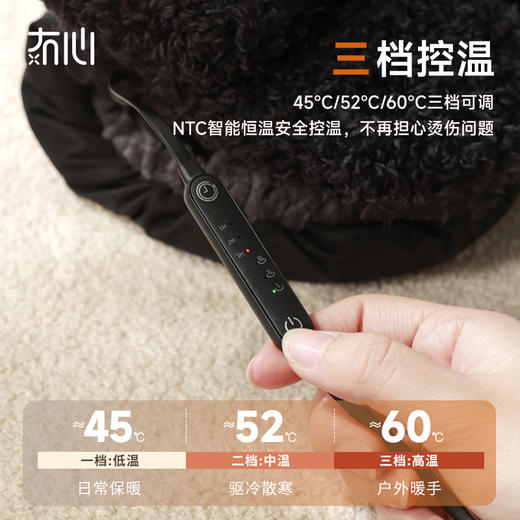 【轻柔不累手暖手袋】 冇心心暖系列暖手袋SW010 三秒速热 环绕发热 三档控温 三档定时 鸟毛绒面料柔软亲肤 持久保暖 轻巧便携 NTC控温芯片 商品图6