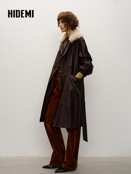HIDEMI 进口西班牙胎羊皮可拆卸毛领皮毛一体大衣外套 商品图2