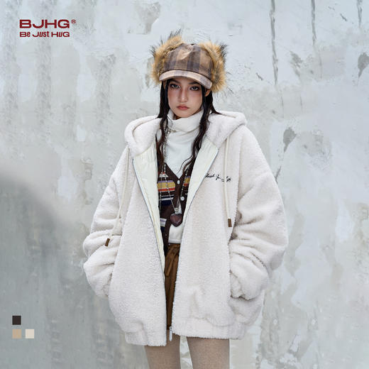 BJHG不计后果羊羔绒棉服男款秋冬季90白鸭绒棉袄羽绒服连帽外套女 商品图0