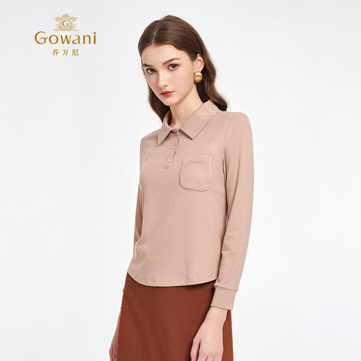 乔万尼2025新品休闲衬衫领微修身舒适长袖T恤ED3C229 商品图1