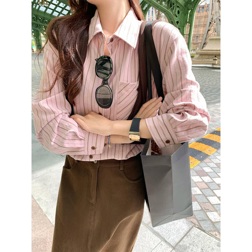 <曾小咸推荐>韩系粉色条纹衬衫 商品图2