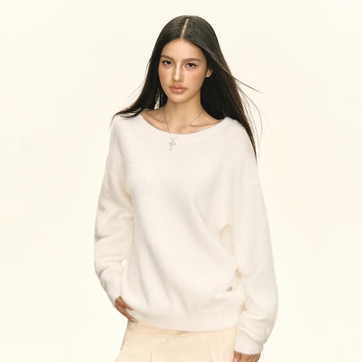Ariseism 美式复古设计感圆领毛衣女秋季新款宽松上衣 商品图0