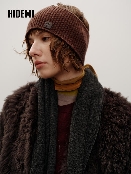 HIDEMI 进口澳洲美利奴羊毛坑条冷帽针织帽发带脖套 商品图0