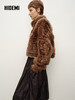 HIDEMI 进口西班牙羊剪毛不对称立领廓形极简皮毛一体短外套 摩卡色 商品缩略图4