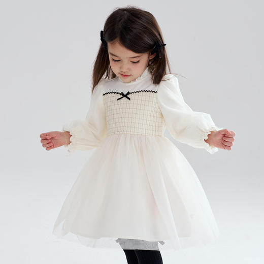 笛莎Deesha 2025冬季女童优雅气质小香风网纱拼接连衣裙 商品图1