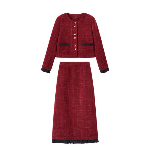 HR YJLY8676小香法式气质撞色花边长裙两件套 商品图4