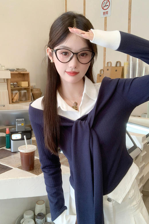 <曾小咸推荐> 拼色绑带长袖T恤 商品图5