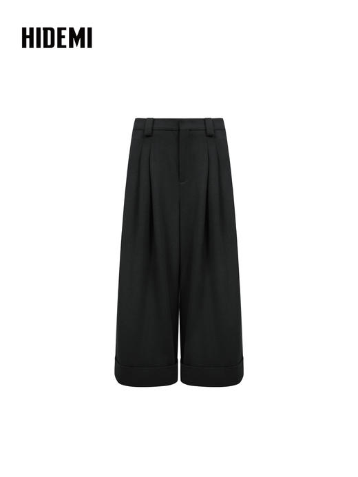 HIDEMI 进口绵羊毛宽边卷边加厚阔腿九分裤靴裤 宝石蓝 商品图14