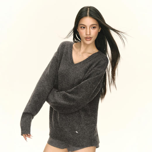 Ariseism 美式复古设计感V领宽松毛衣女秋季新款上衣 商品图2
