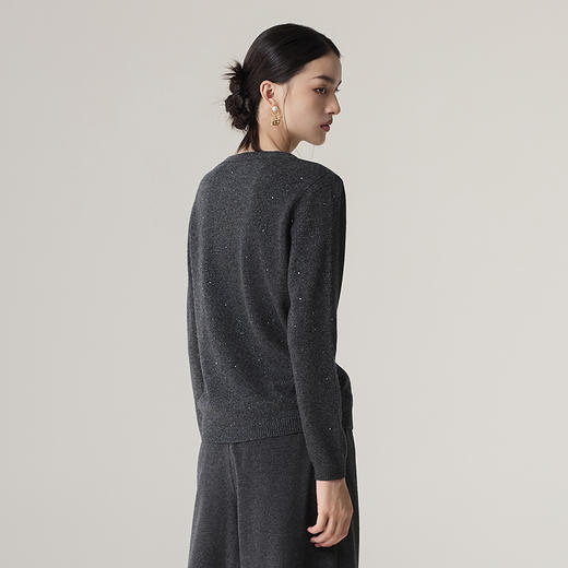 【林栖设计小店】V领绵羊毛织上衣优雅百搭多色珠片显瘦2025秋冬新款长袖毛衣1954029 商品图4