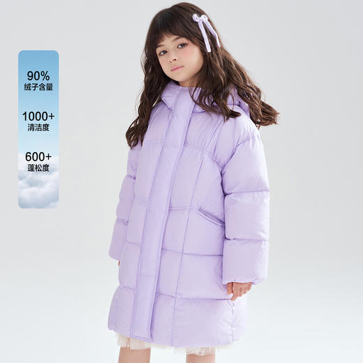 笛莎Deesha 2025冬季女童时尚三防连帽长款面包服羽绒服 商品图2