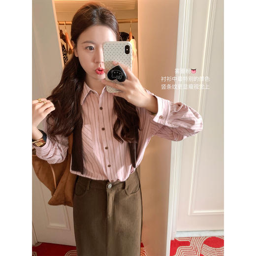 <曾小咸推荐>韩系粉色条纹衬衫 商品图1