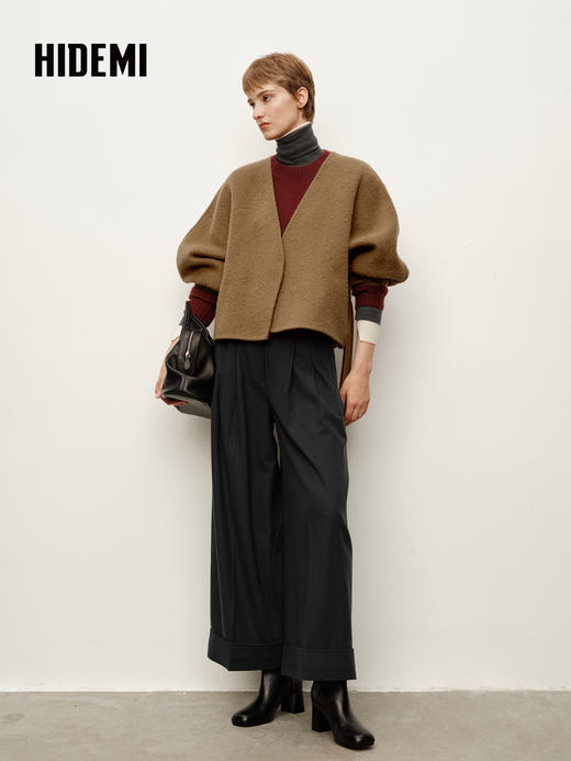 HIDEMI 进口绵羊毛宽边卷边加厚阔腿九分裤靴裤 宝石蓝 商品图6