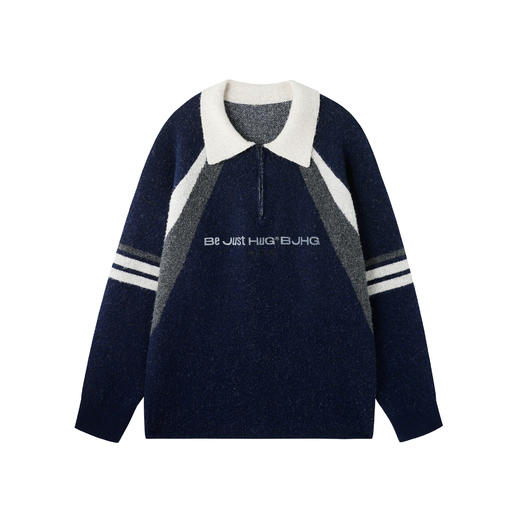 BJHG不计后果撞色针织毛衣男款秋冬季复古运动学院风翻领polo衫女 商品图4