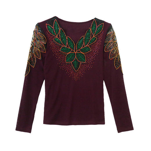 KQL 462h7272优雅花边拼接烫钻网纱收腰气质打底衫 商品图4