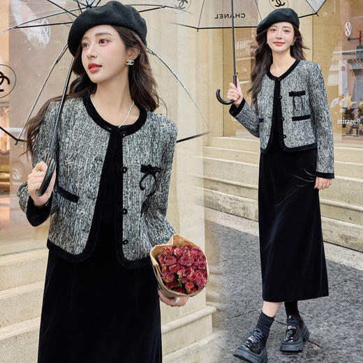 HR YJLY8675复古港风马甲半身裙套装气质减龄显瘦三件套 商品图0