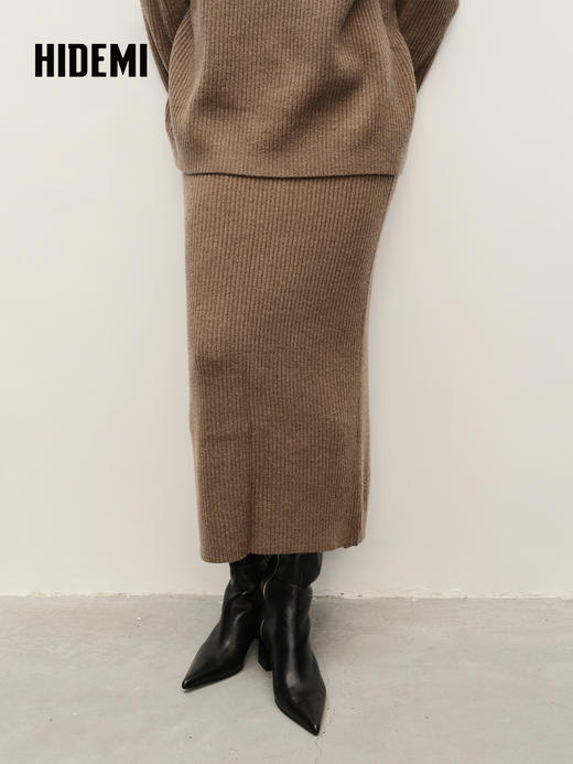 HIDEMI 栗子色羊毛小立领厚款两件套 小立领上衣/半裙 商品图5