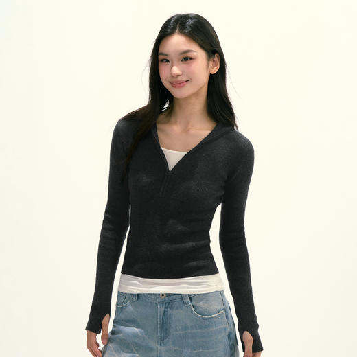 Ariseism 美式复古设计感长袖短款针织衫毛衣女秋季新款上衣 商品图3