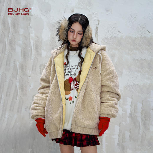 BJHG不计后果羊羔绒棉服男款秋冬季90白鸭绒棉袄羽绒服连帽外套女 商品图2