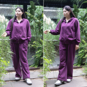 现货，今天发！💜【紫色 纯棉卫衣套装】上衣带帽，螺纹收口，久洗不变形！休闲裤脚口2穿，抽绳设计可束口，可直筒！普罗旺斯的幸运薰衣草紫色