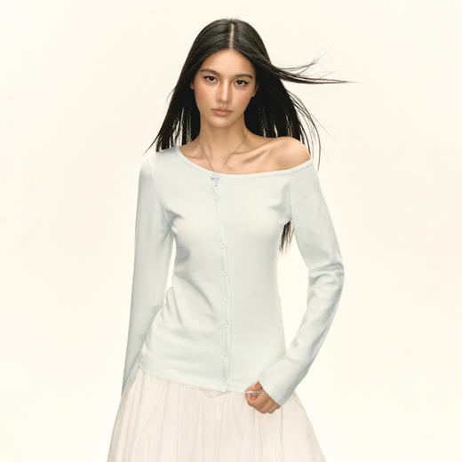 Ariseism 美式复古设计感斜肩针织衫毛衣女秋季新款上衣 商品图2