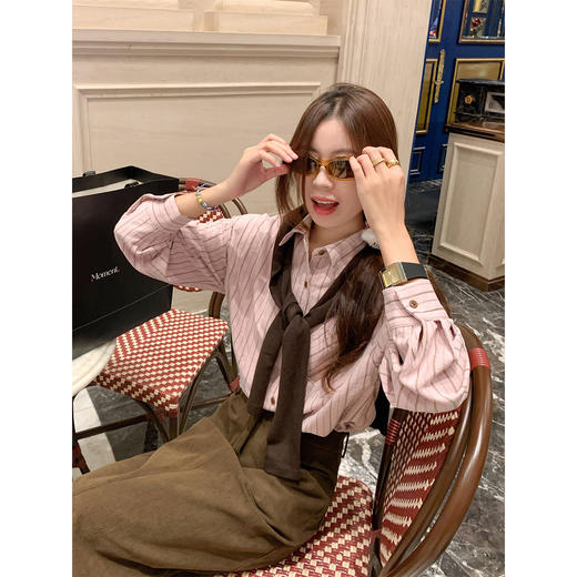 <曾小咸推荐>韩系粉色条纹衬衫 商品图0